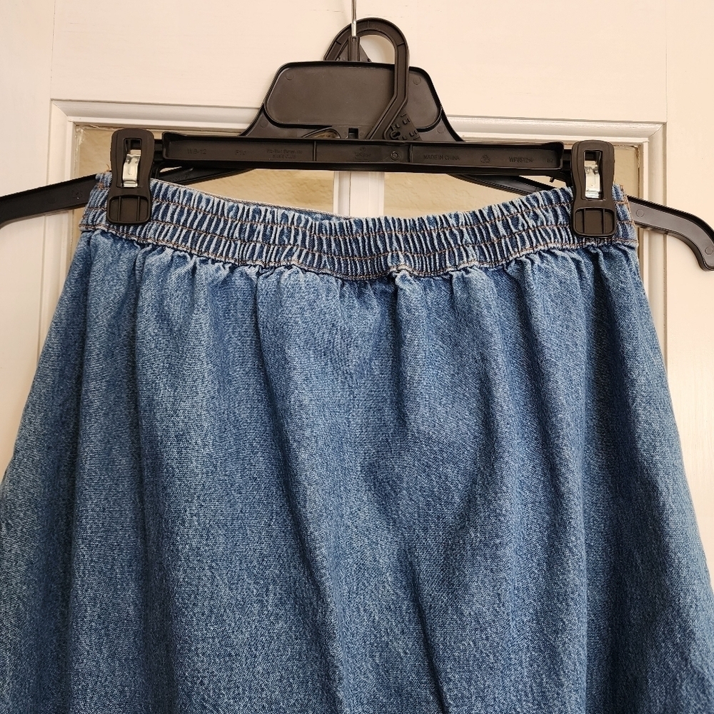 Studio West Vintage 100% Cotton Button-Front Midi Denim Skirt Elastic Back Small - Picture 6 of 11